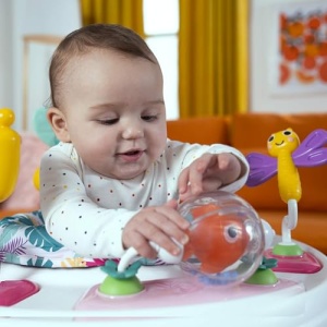 Trampolin pentru bebelusi Bright Starts Bounce Baby, 2 in 1, cu 7 jucarii, roz - Img 12