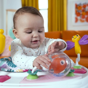 Trampolin pentru bebelusi Bright Starts Bounce Baby, 2 in 1, roz, cu 7 jucarii - Img 12