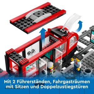 Tramvai LEGO City 60423 cu Haltestatie, 811 piese, 6 Minifiguri, pentru copii de la 7 ani - Img 3