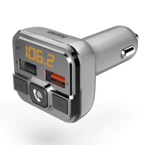 Transmitator FM Bluetooth Hama pentru radio auto cu incarcator auto, sistem hands-free (adaptor auto pentru priza bricheta cu conexiuni pentru microSD, stick USB si QC 3.0 pentru incarcare) argintiu
