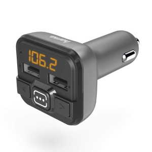 Transmitator FM Bluetooth Hama pentru radio auto cu incarcator auto (adaptor auto pentru priza bricheta cu conexiuni pentru microSD, stick USB si pentru incarcare, transmitator Bluetooth wireless) gri