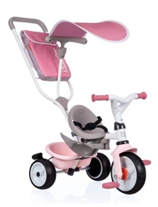 Tricicleta copii Smoby Baby Balade Plus, cu maner parental, cadru metalic, roz