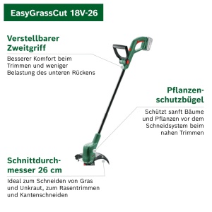 Trimmer de iarba cu acumulator Bosch EasyGrassCut 18V-26 (fara baterie, sistem de 18 volti, diametru cerc de taiere: 26 cm, in cutie) - Img 3