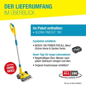 Trimmer de iarba GLORIA FineCut 18V 25 cm, Dublu sistem de cutite, Reglabil - Img 4