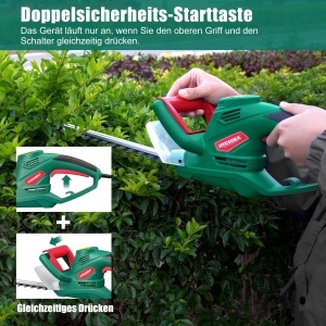 Trimmer electric pentru gard viu HYCHIKA 550W, lama 45 cm, distanta dinti 18 mm, sistem siguranta - Img 3