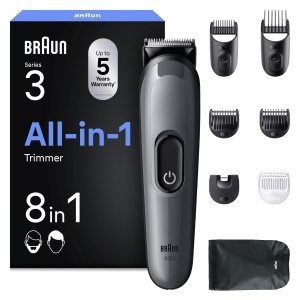 Trimmer pentru Barbati Braun Multigroom All-in-One Series 3, 8-in-1, 50 min autonomie, Gri