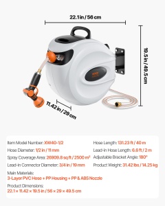 Tromela pentru furtun VEVOR XW40-12, 12mmx40m, cu sistem de retractare automata - Img 7