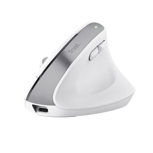 Trust Bayo+ Mouse Vertical Reincarcabil Bluetooth + RF 2.4GHz, Prevenirea Bratului Mouse-ului/Cotului de Tenis (Sindromul RSI), 50% Plastic Reciclat, Mouse Ergonomic Wireless PC, Laptop, Mac - Alb