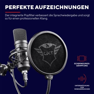 Trust Gaming 22400 GXT 252 Emita Plus Studio Microfon USB cu Brat si Filtru Pop, cu Model Cardioid pentru PC, PS4 si PS5, Streaming, Podcast, Voice-over - Negru - Img 6