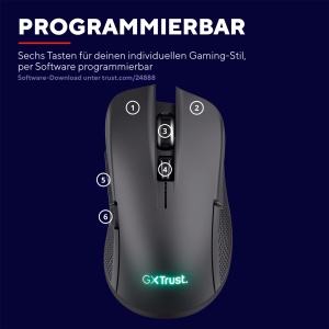 Trust Gaming GXT 923 Ybar Mouse Wireless Reincarcabil Gaming, Latenta Scazuta 2.4GHz, 50 Ore Viata Baterie, 200-7200 DPI, 69% Plastic Reciclat, PC, Laptop, Computer, Windows - Negru - Img 6