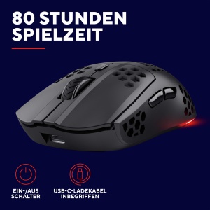 Trust Gaming GXT 929 Helox Wireless Gaming Mouse, Ultralight Mouse 75g, 80h Utilizare continua, Receptor Micro USB 2.4GHz, DPI reglabil (800-4800), 6 butoane programabile, Gaming PC MMO - Negru - Img 5