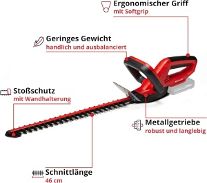 Tuns gard viu fara fir Einhell GC-CH 1846 Li-Solo Power X-Change (18 V, lungime de taiere 46 cm, distanta dinti 15 mm, maner ergonomic, fara baterie) - Img 4