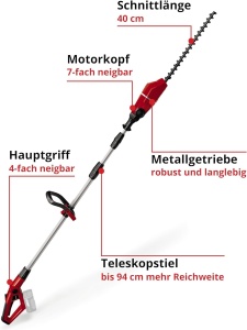 Tuns gard viu telescopic cu acumulator Einhell GE-HH 18/45 Li T-Solo Power X-Change (Li-Ion, 18 V, lungime lama 45 cm, lama din otel diamantat, fara baterie si incarcator) - Img 3