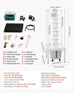 Turbina hidroponica VEVOR VV2-9C-EU, 45 capsule, 20L, LED, alba - Img 7