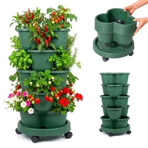 Turn de plante Relaxdays, 5 etaje, mobil, verde, 66x33 cm