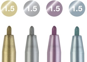 Tusuri artistice Faber-Castell Pitt Artist Pen Metallic, 4 culori auriu, argintiu, rosu, albastru - Img 3
