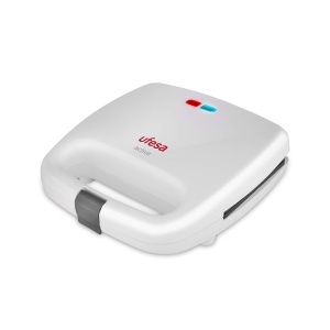 Ufesa SW7855 - Prajitor de paine sandwich, 750 W, pentru 2 sandvisuri, placi antiaderente pentru gratar, indicator de putere si temperatura, inchidere de siguranta pentru farfurii, alb