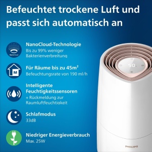 Umidificator Philips Serie 3000, 300 mlh, 3L, Alb - Img 2