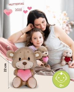 Ursulet de plus NICI 62701, 22cm, culoare maro, cu inima roz - Img 2