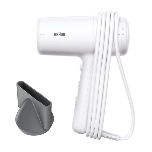 Uscator de par Braun HD2.1, uscator de par usor cu duza, 2100W cu 3 setari de temperatura si 2 viteze, finisaj lucios premium in alb, frumusete, confort si durabilitate, BRHD210E