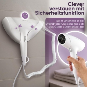 Uscator de par compact ProfiCare cu suport de perete | Uscator de par cu cablu spiralat foarte lung | Uscator de par de 1800 W cu Cool Shot | Uscator de par cu 2 niveluri de putere | incl. material de montare | PC-HT 3044 - Img 4