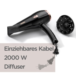 Uscator de par ionic Babyliss Cordkeeper 2000 D373E, functie unica de retragere a cablului in maner, 2000 wati negru - Img 4