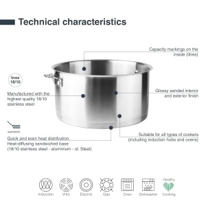 Vas de cuptor Lacor 56624, inox 1810, 5.5 litri, inductie, 24cm - Img 3