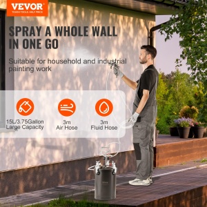 Vas sub presiune VEVOR pentru vopsea spray, vas sub presiune de 15 l, presiune reglabila de 60 psi, vas sub presiune din otel Vas de vopsea cu pistol de pulverizare, furtunuri, manometru, pentru decorarea casei, vopsire industriala - Img 2
