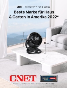 Ventilator de masa silentios Dreo 28dB, ventilator inalt de 30 cm cu racire, 3 viteze 21 m flux de aer, circulator de aer turbo cu unghi de inclinare reglabil de 120 deg, ventilator portabil pentru dormitor, negru - Img 2
