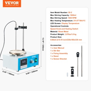 Vevor Magnetruhrer 85-2 Alb 1000 ml 999degC Placa de Incalzire si Amestecare - Img 7