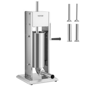 VEVOR Masina manuala de umplutura a carnatilor 5 L otel inoxidabil aluminiu masina profesionala de carnati din argint incl 37302115 mm Tuburi de umple - Img 1