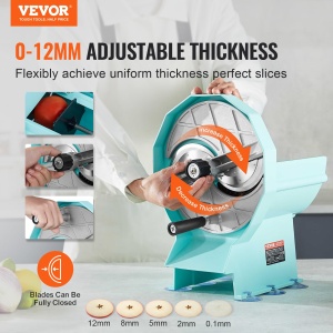 VEVOR SL-p01 Taietor manual legume si fructe grosime ajustabila 0-12 mm lame din otel inoxidabil - Img 2