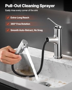 Vevor Waschtischarmatur Apa calda si rece Nickel periat Cu functie de dus extensibil - Img 2