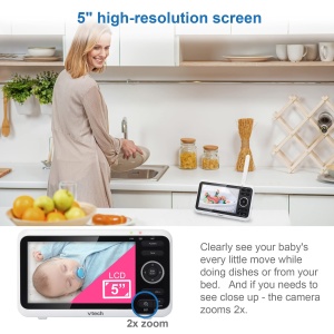 VTech Baby Monitor VM350 - Monitor video pentru bebelusi cu camera in miscare, 720p - Sunet clar, ecran color LCD si functie de vedere pe timp de noapte - cu interfon, cantece de leagan si sunete - Img 2