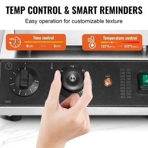 Waffeiera comerciala VEVOR HT-2206B 1750W otel inoxidabil control temperatura si timp - Img 3