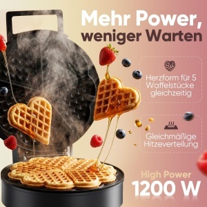 Waffeleisen Clatronic WA 3832, 1200 W, antiaderent, forma inima - Img 2