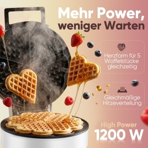 Waffeleisen Clatronic WA 3832, 1200W, Antihaft, Culoare Alb - Img 2