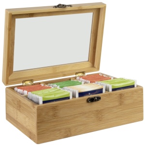 wenco 555128 Cutie de ceai, 6 compartimente, depozitare ceai din bambus, organizator pliculete de ceai, 175 grame, maro deschis - Img 3