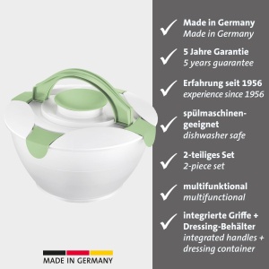 Westmark Salad Butler/Bowl cu manere de transport si recipient pentru dressing, Capacitate: 6,5 litri, Plastic, Praktika, Transparent/Alb/Verde-menta, 2422227M - Img 2