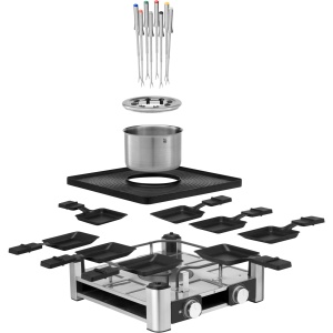 WMF Lumero 3in1 Gourmet Station pentru 8 persoane, combo fondue raclette, electric, control temperatura, iluminare, 1800 wati, economie de spatiu, otel inoxidabil mat - Img 3