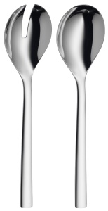 WMF Nuova salate din otel inoxidabil 25 cm, mic, furculita de salata si lingura de servire, Cromargan din otel inoxidabil lustruit, lucios, poate fi spalat in masina de spalat vase