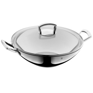 Wok WMF 36 cm cu capac, Cromargan inox, pentru toate tipurile de plite