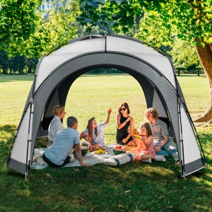 YITAHOME Event Cort de petrecere cu foisor cu cupola 3,5x3,5x2,3 m Corturi impermeabile pentru foisor de camping Cort de gradina Foisor de gradina cu 4 pereti laterali cu plasa de insecte, gri - Img 2
