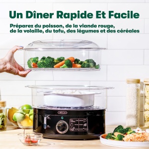 Abur cu doua niveluri BELLA cu cosuri stivuibile si baza detasabila pentru gatire rapida si simultana - oprire automata si protectie la fierbere, 7 L, negru - Img 4