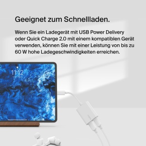 Adaptor audio si incarcare USB-C Belkin RockStar, 60W, alb - Img 3