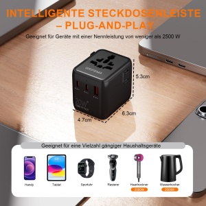 Adaptor de calatorie GRIFEMA 5 in 1 cu 2 USB C, 20W PD, compatibil global - Img 8