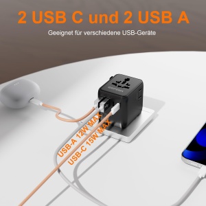 Adaptor de calatorie GRIFEMA GD606-17, 6 in 1, 2 USB-C, 2 USB-A - Img 3