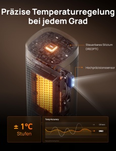 Aeroterma DREO Solaris Slim H2 2000W Termostat Digital Timer 12 ore Oscilatie 70deg Gold - Img 7