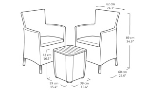 Allibert by Keter Balcony Furniture Set Iowa, grafit/gri rece, 3 bucati, incl. perna de sedere, plastic, aspect plat din ratan, rezistent la intemperii, rezistent la UV - Img 3