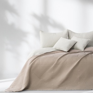 AmeliaHome Cuvertura bej Cappucino 170x210 Cuvertura de pat cu doua fete Matlasare cu ultrasunete Poliester Softa - Img 3